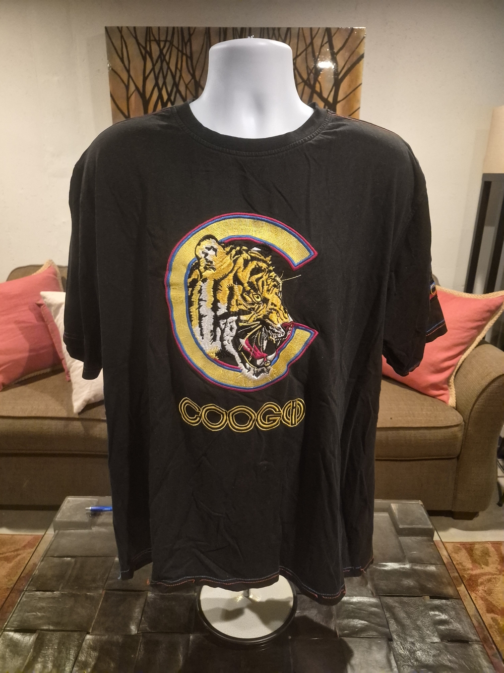 COOGI Black Short Sleeve Tee with Multicolor Tiger Crest